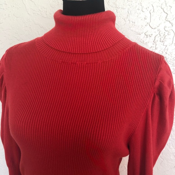 Anthropologie Cecilia Red Puff Sleeve Rib Sweater - Picture 4 of 7